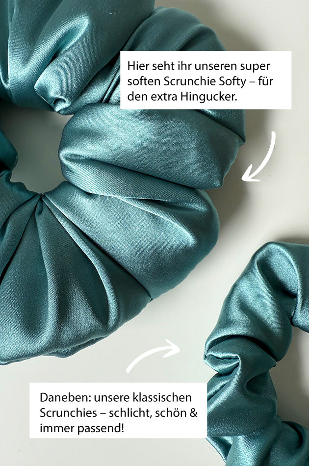 Scrunchie Softy Jade Grün Vergleich mit Text